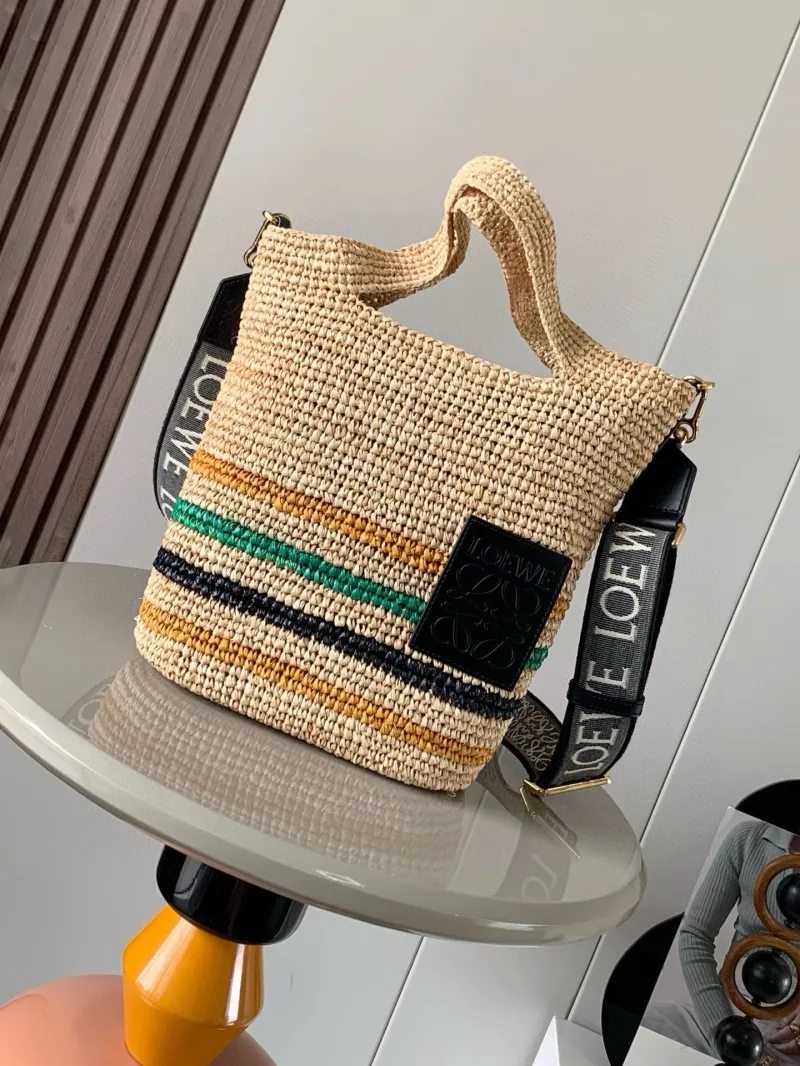 LOEWE Multicolor Striped Raffia Tote Bag
