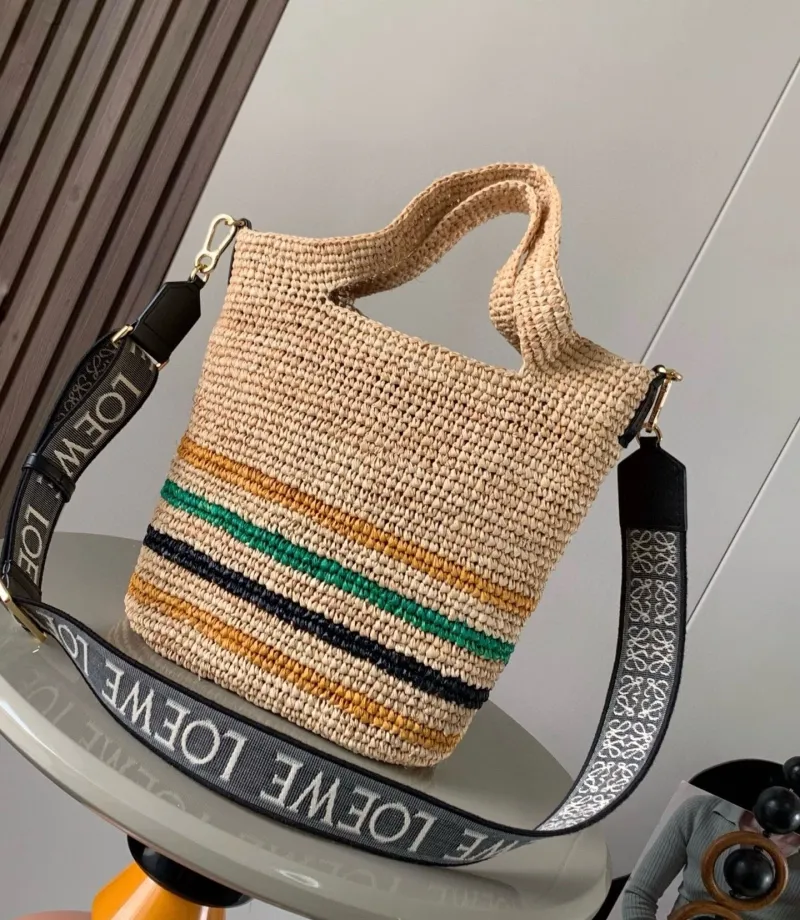 LOEWE Multicolor Striped Raffia Tote Bag - Image 3