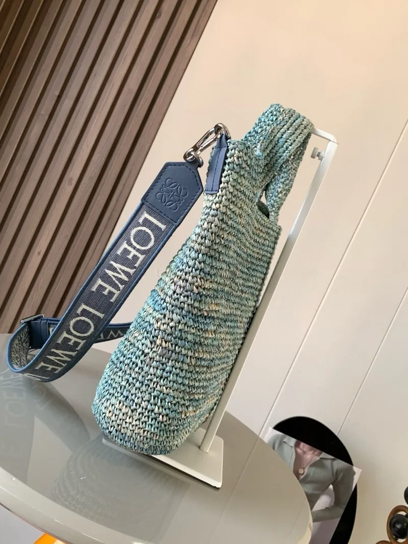 Alternative view of LOEWE Blue Raffia Woven Crossbody Tote Bag