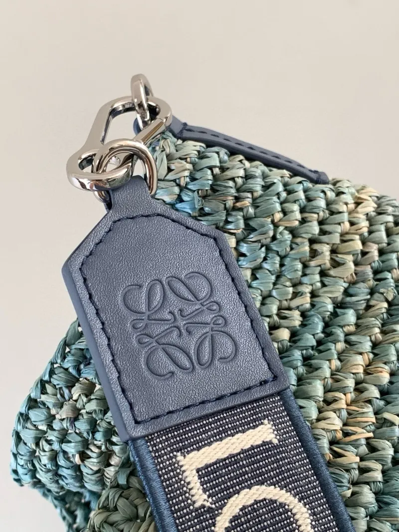 LOEWE Blue Raffia Woven Crossbody Tote Bag - Image 7