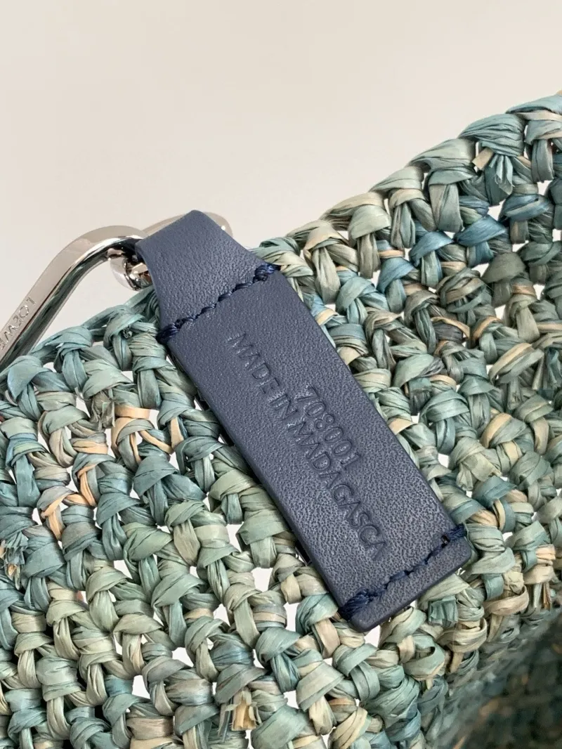 LOEWE Blue Raffia Woven Crossbody Tote Bag - Image 9