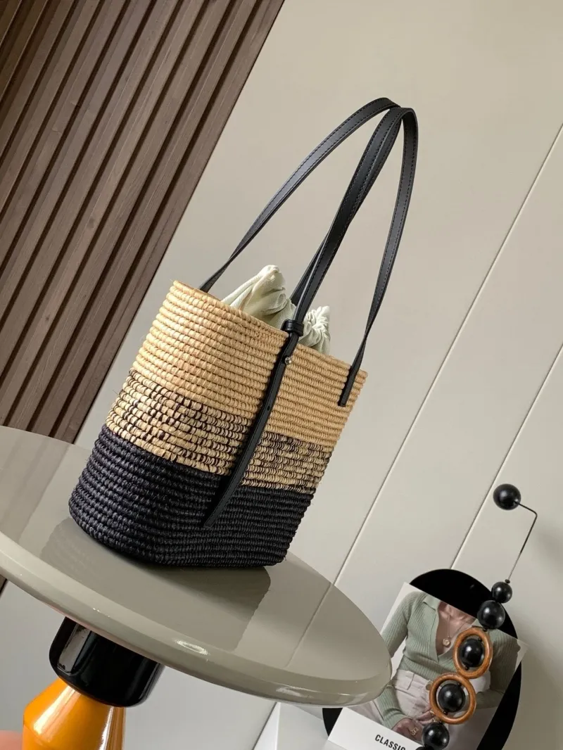 Alternative view of Loewe Beige Black Woven Raffia Tote Bag
