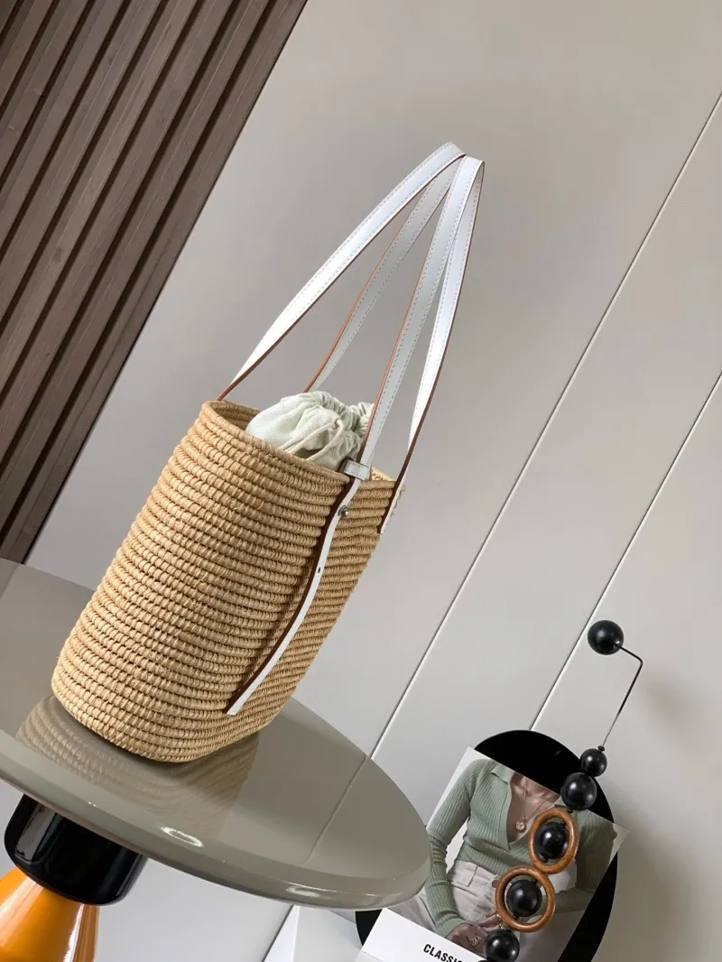 Alternative view of LOEWE Beige Straw Basket Tote Bag White Leather