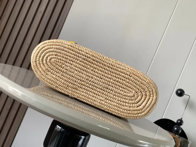 LOEWE Woven Straw Tote Bag with Yellow Leather Handles - Image 3