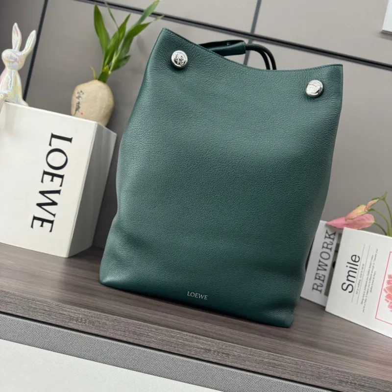 LOEWE Dark Green Leather Bucket Bag