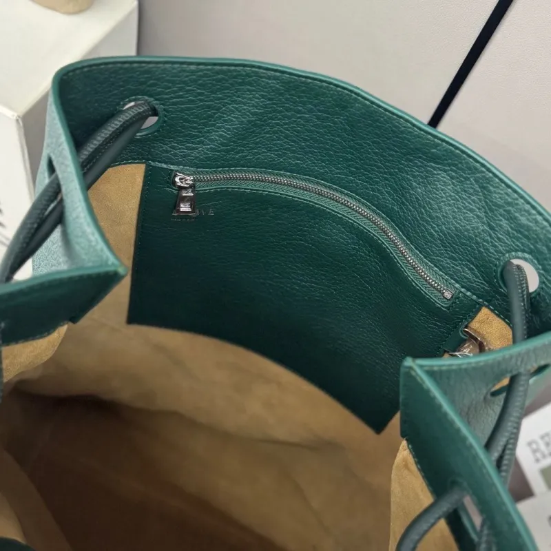LOEWE Dark Green Leather Bucket Bag - Image 8