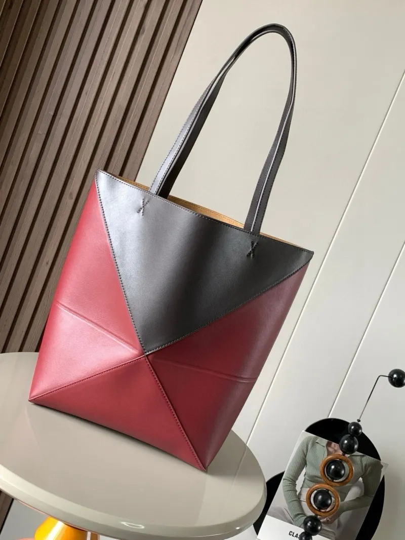 LOEWE Two Tone Red Gray Leather Shopping Tote Bag 197 - Image 4