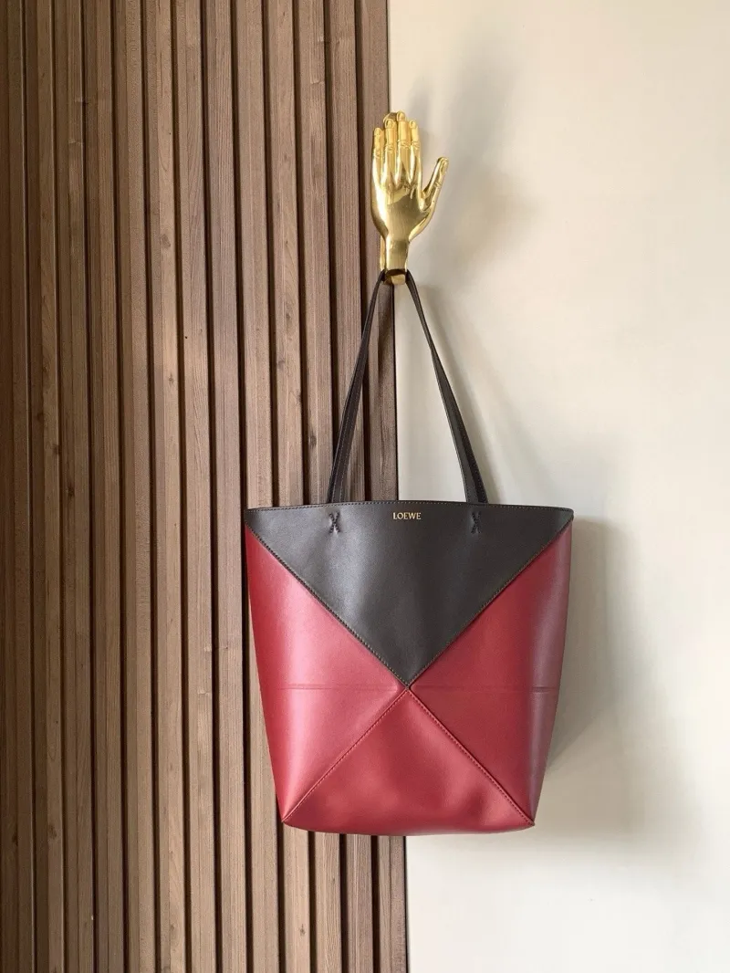 LOEWE Two Tone Red Gray Leather Shopping Tote Bag 197 - Image 9