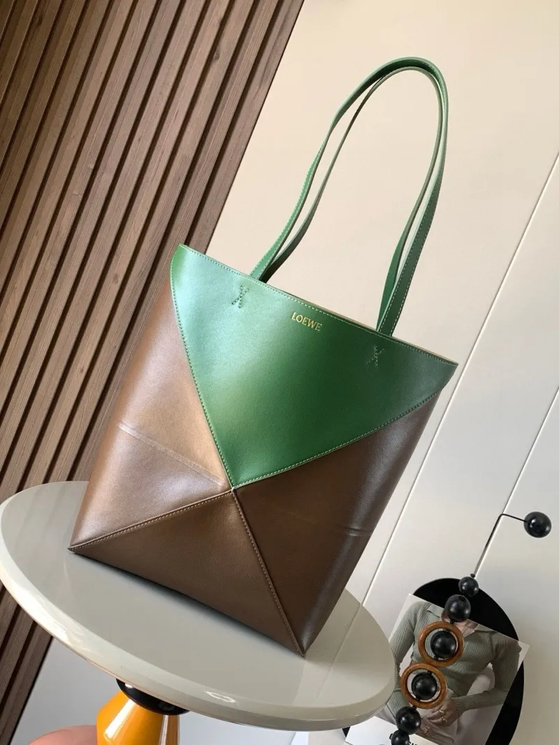 LOEWE Green Brown Leather Tote Bag
