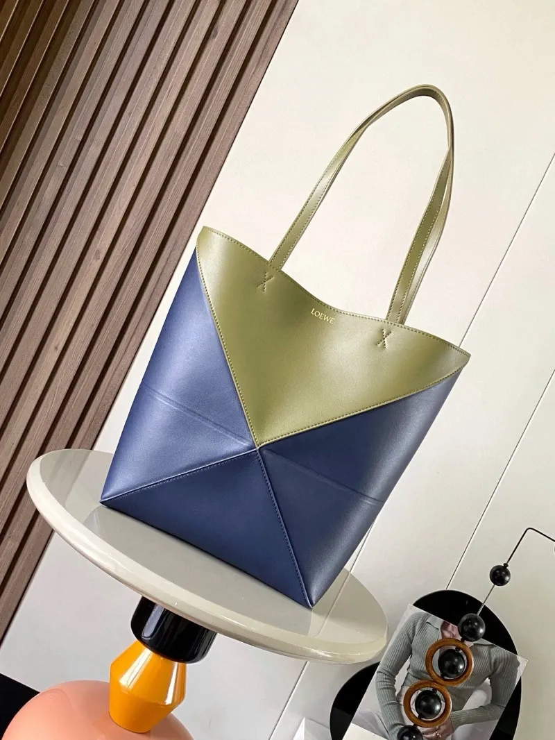 LOEWE Navy Olive Leather Tote Bag