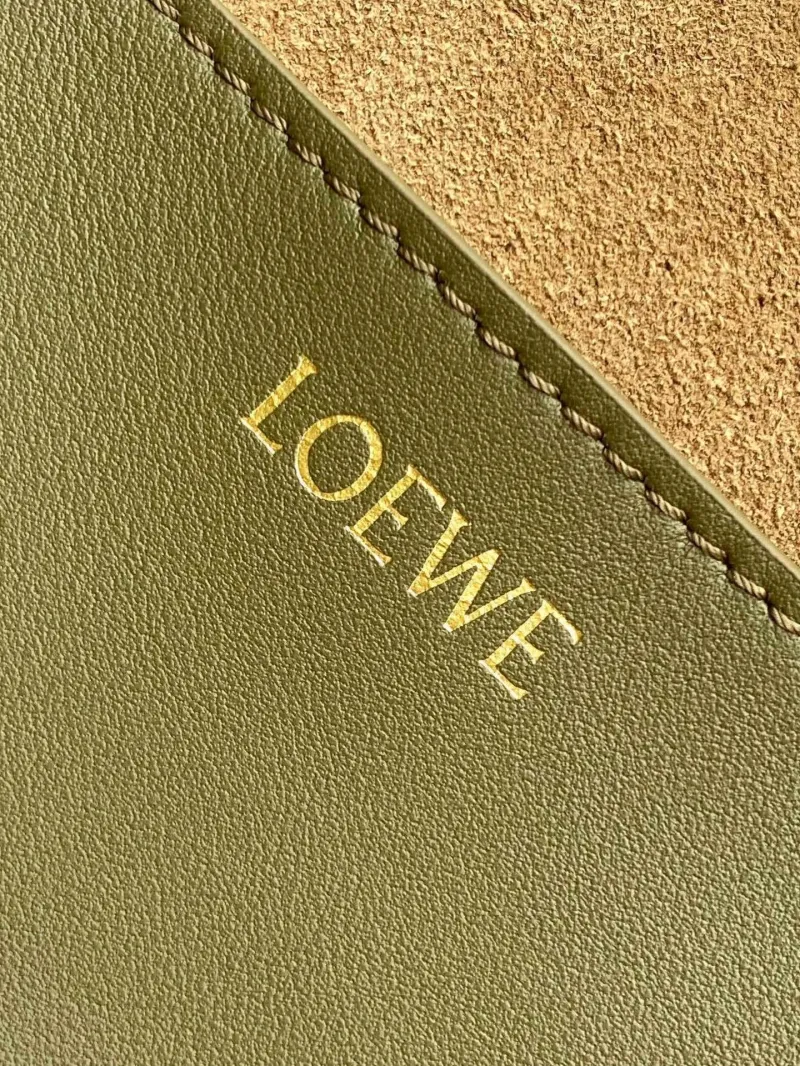 LOEWE Navy Olive Leather Tote Bag - Image 5