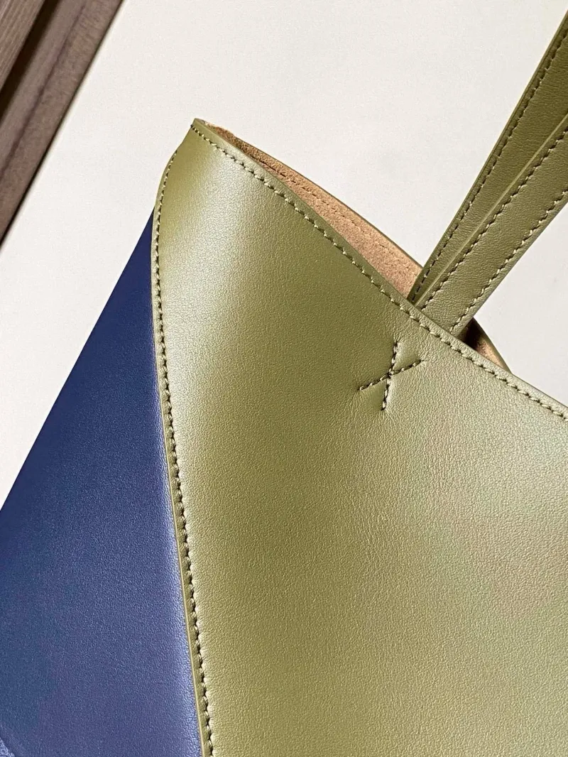 LOEWE Navy Olive Leather Tote Bag - Image 6