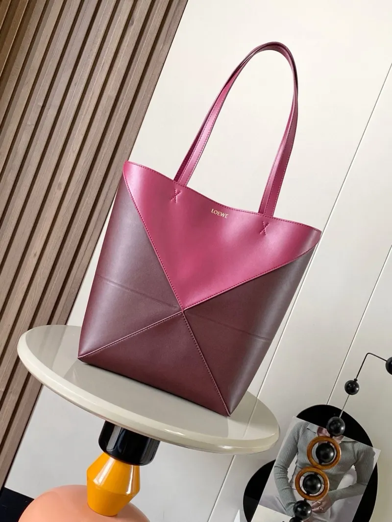 LOEWE Pink and Burgundy Leather Tote Bag