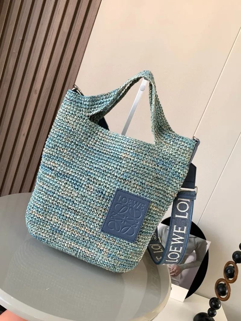 LOEWE Blue Raffia Crossbody Tote Bag 229