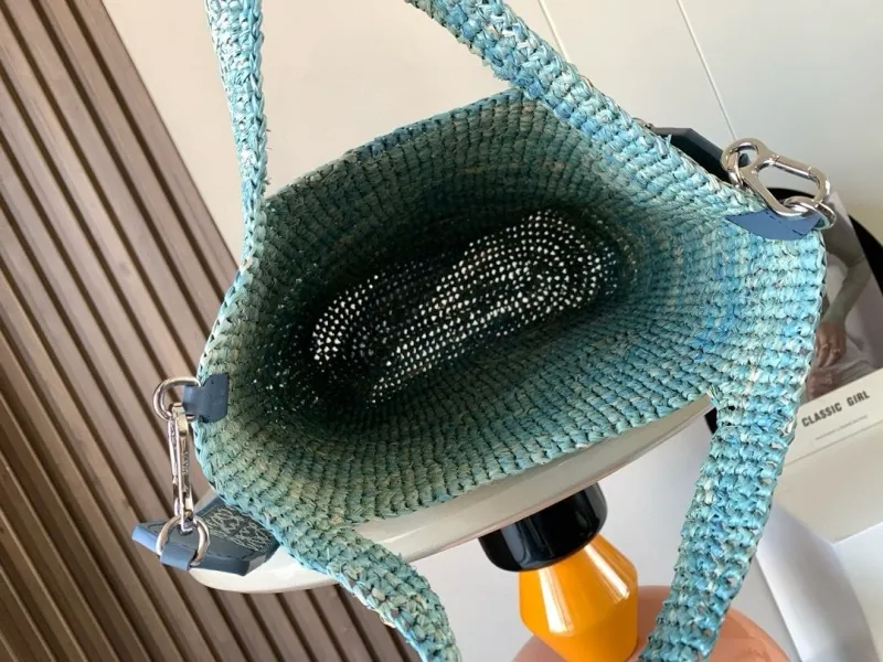 LOEWE Blue Raffia Crossbody Tote Bag 229 - Image 8