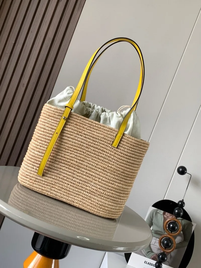 LOEWE Natural Straw Tote Bag with Yellow Accents - Image 4