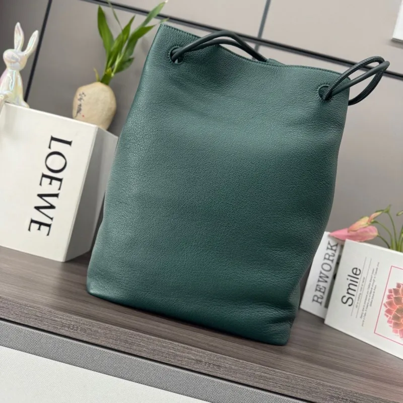 LOEWE Dark Green Leather Bucket Bag - Image 3