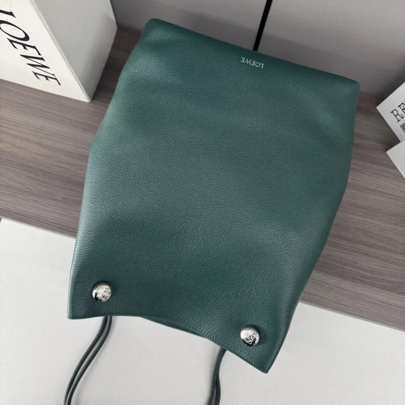 LOEWE Dark Green Leather Bucket Bag - Image 7