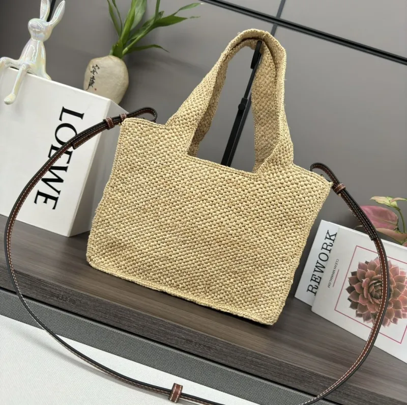 LOEWE Beige Straw Shopping Tote Bag 238 - Image 4