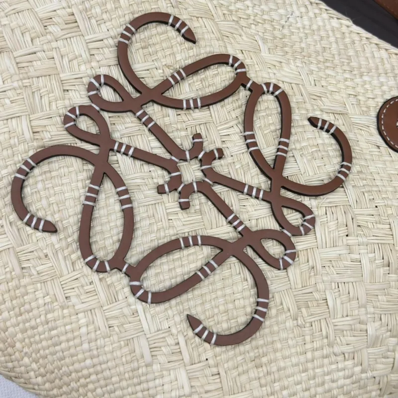 Loewe Beige Woven Straw Tote Bag - Image 6