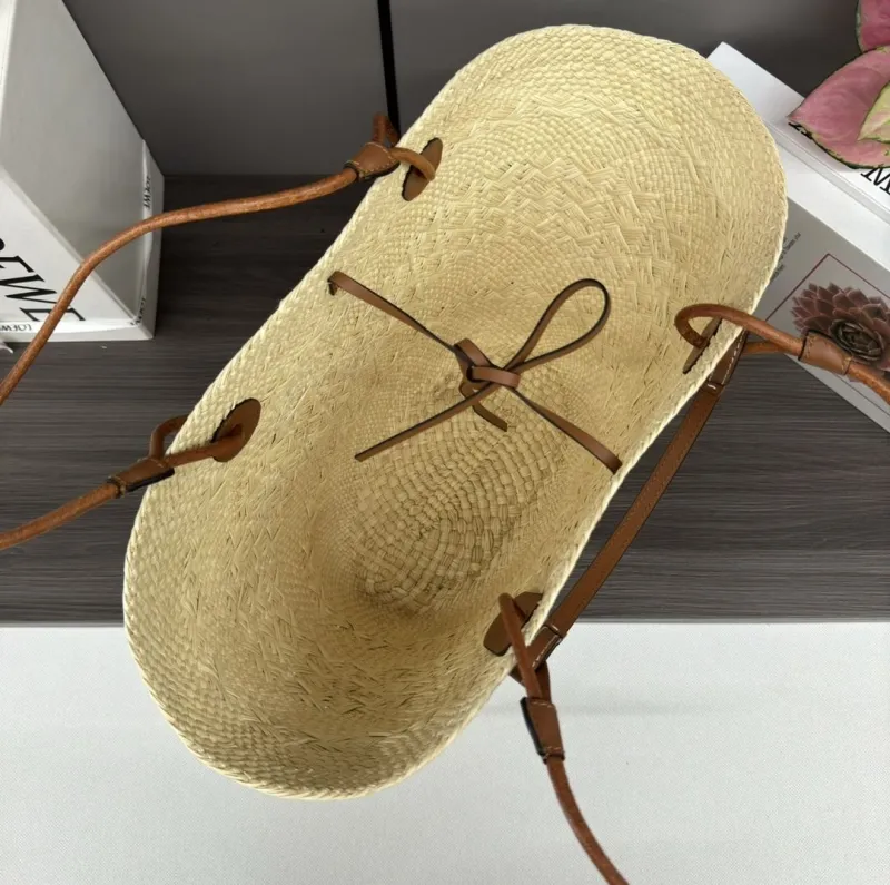 Loewe Beige Woven Straw Tote Bag - Image 7