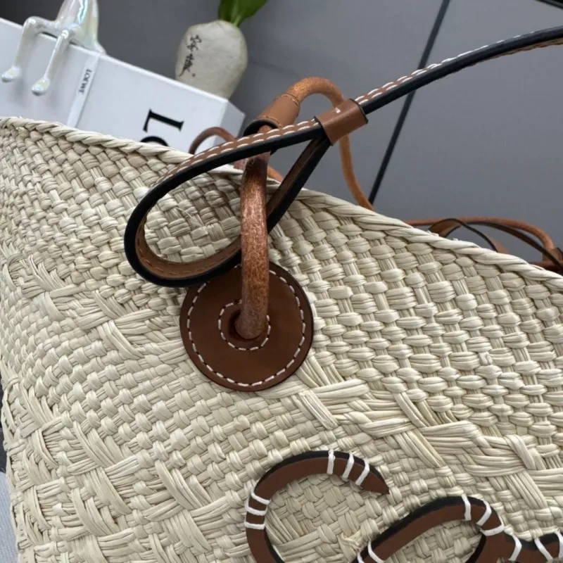 Loewe Beige Woven Straw Tote Bag - Image 9
