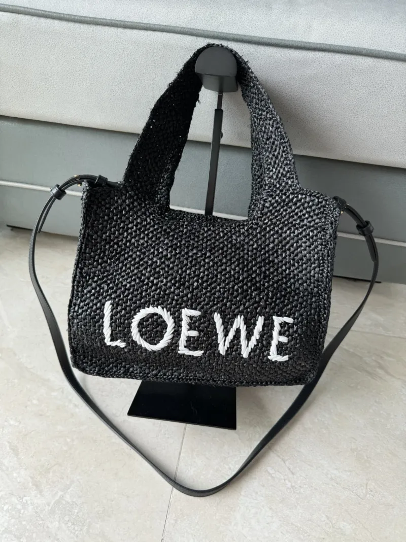 Loewe Black Raffia Crossbody Tote Bag SKU 243