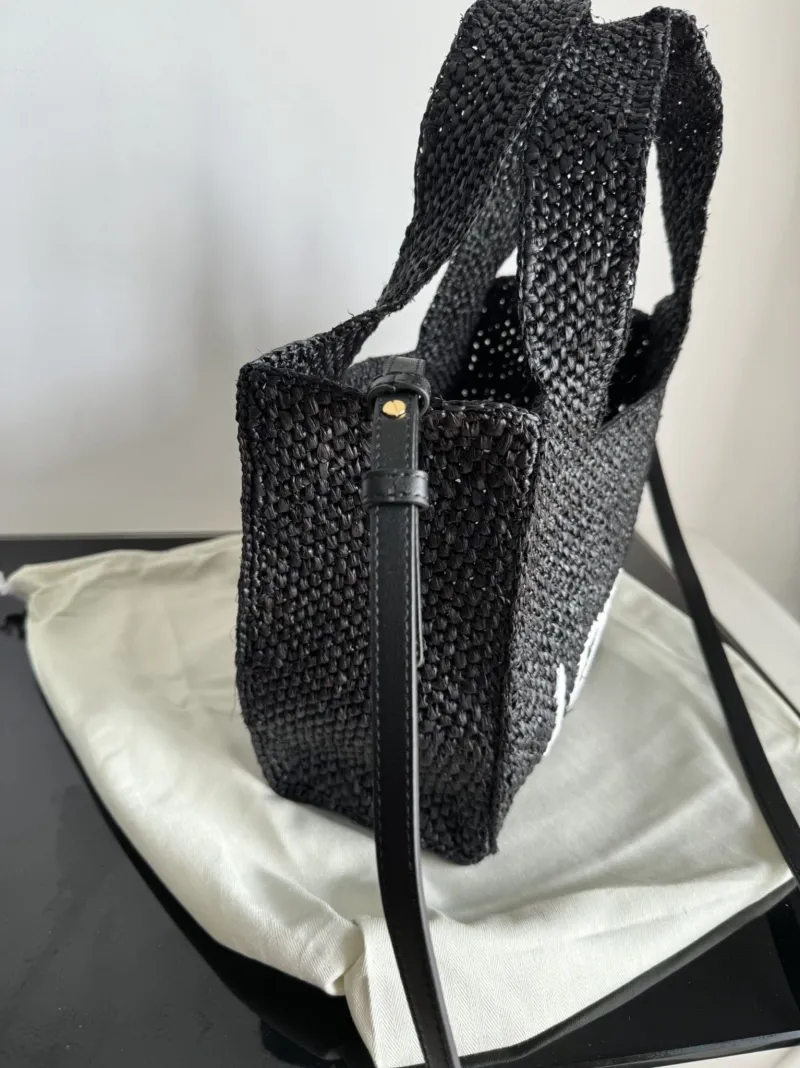 Loewe Black Raffia Crossbody Tote Bag SKU 243 - Image 3