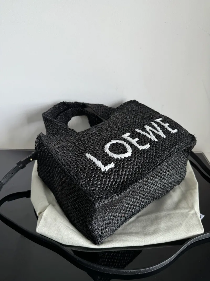 Loewe Black Raffia Crossbody Tote Bag SKU 243 - Image 4