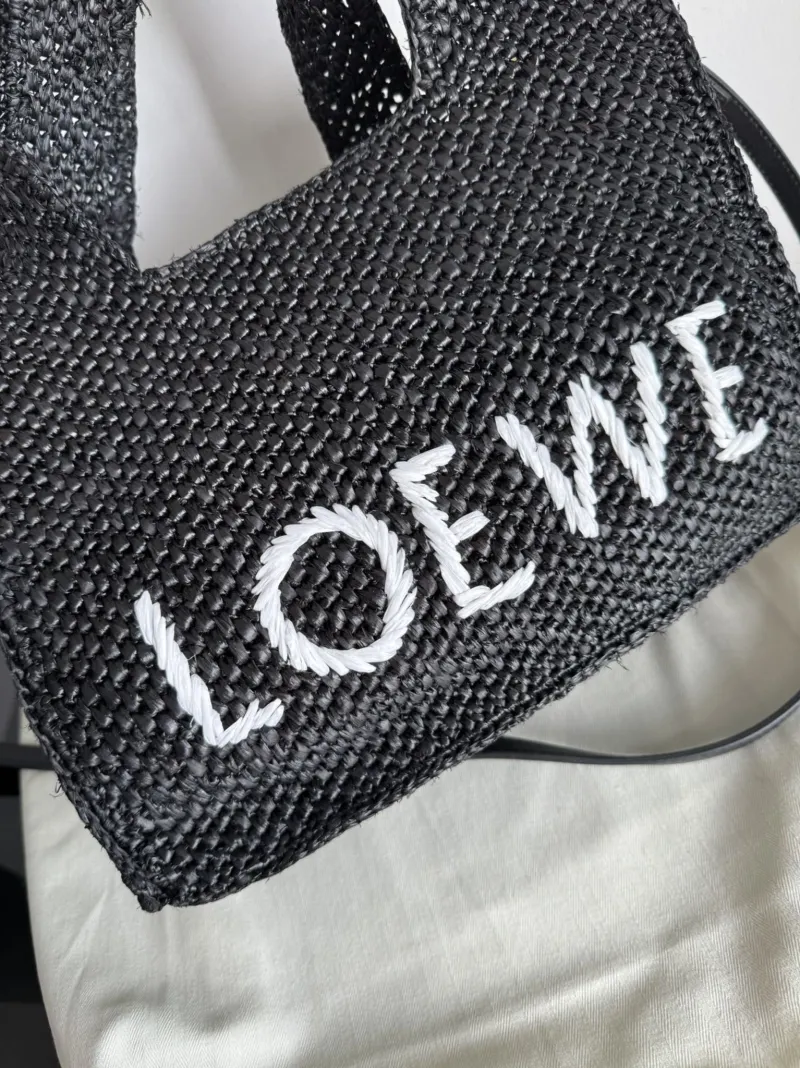 Loewe Black Raffia Crossbody Tote Bag SKU 243 - Image 5
