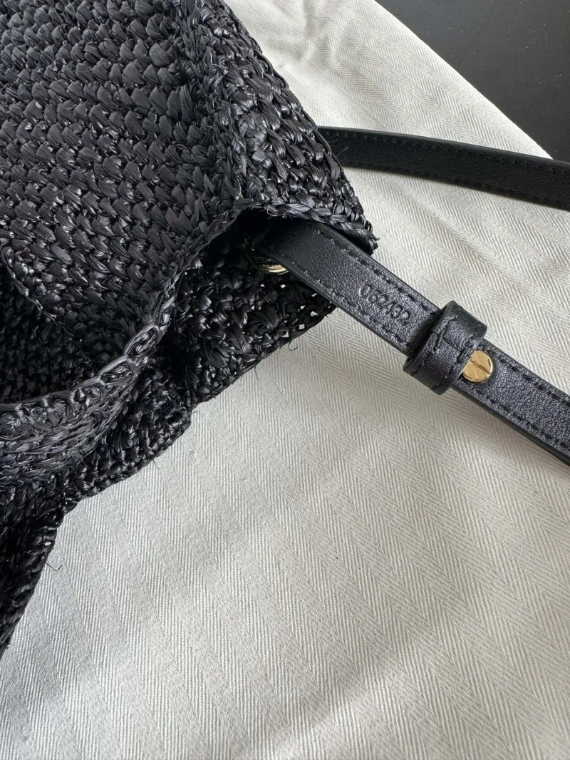Loewe Black Raffia Crossbody Tote Bag SKU 243 - Image 6