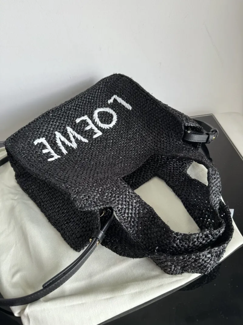 Loewe Black Raffia Crossbody Tote Bag SKU 243 - Image 7