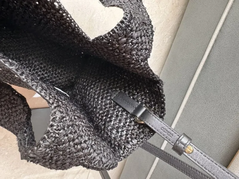 Loewe Black Raffia Crossbody Tote Bag SKU 243 - Image 9