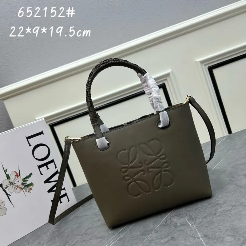 Loewe 652152 Small Olive Leather Tote Bag
