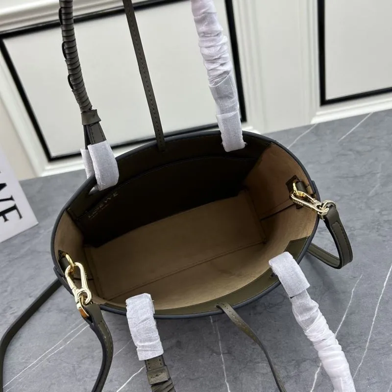 Loewe 652152 Small Olive Leather Tote Bag - Image 7