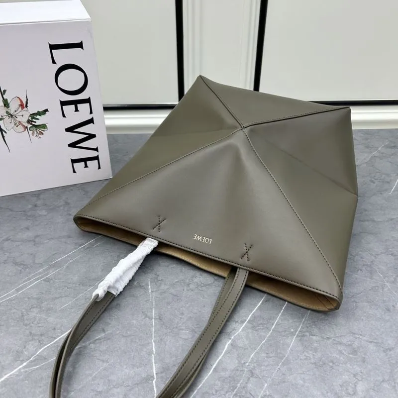 LOEWE Dark Olive Leather Tote Shopping Bag - Image 3