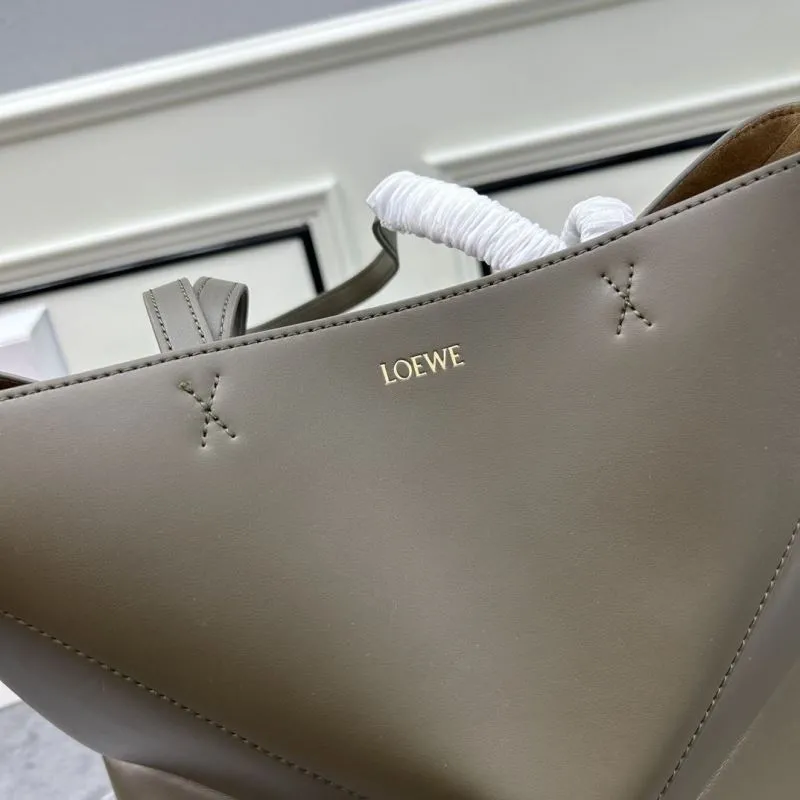 LOEWE Dark Olive Leather Tote Shopping Bag - Image 5