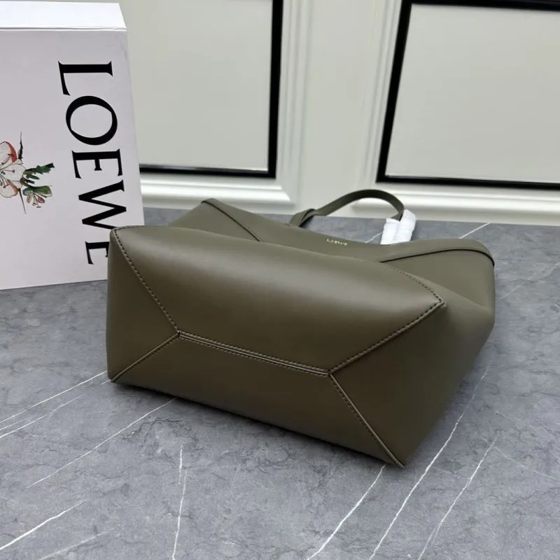 LOEWE Dark Olive Leather Tote Shopping Bag - Image 6