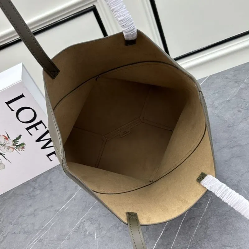 LOEWE Dark Olive Leather Tote Shopping Bag - Image 7