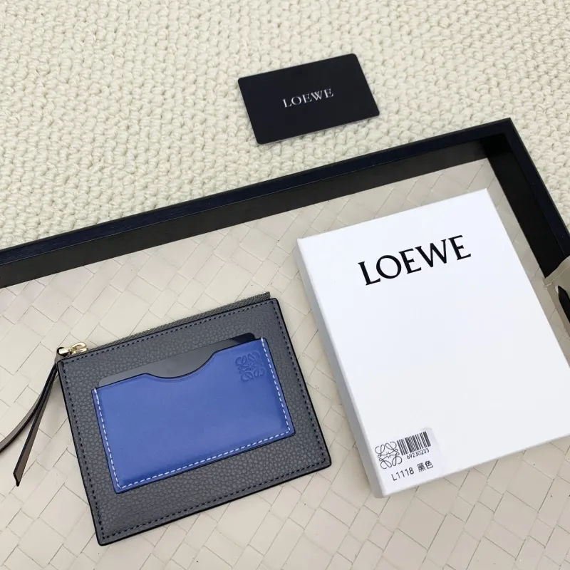 LOEWE L1118 Gray Blue Zip Card Holder Wallet