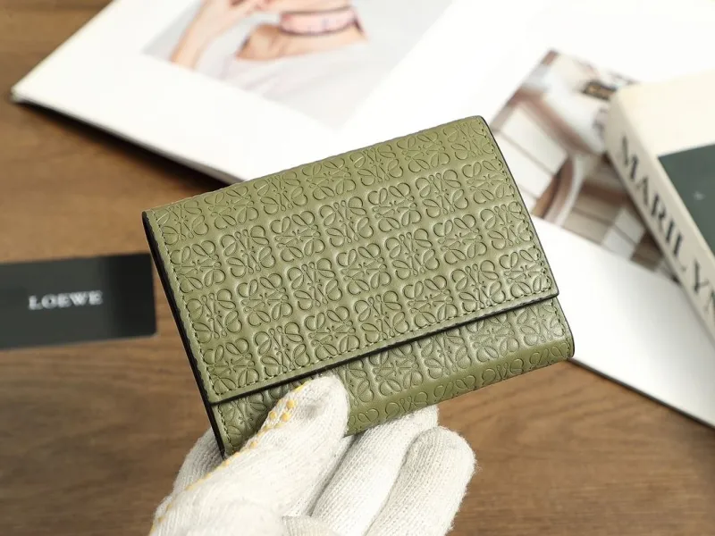 LOEWE Embossed Olive Green Leather Wallet 71 - Image 3