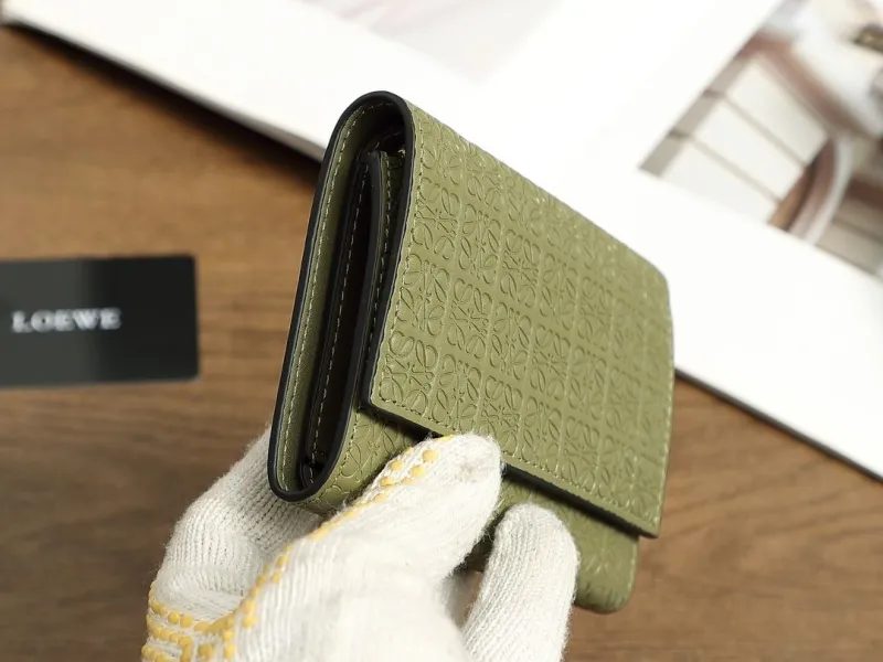 LOEWE Embossed Olive Green Leather Wallet 71 - Image 4