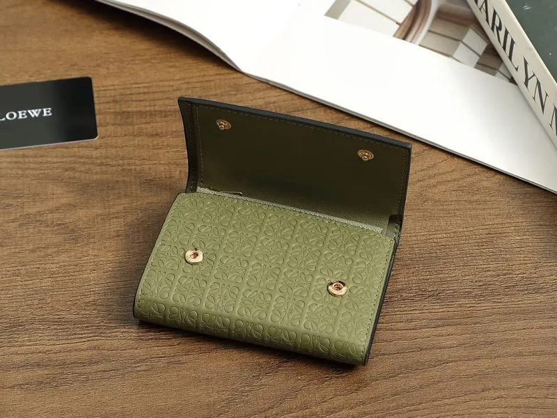 LOEWE Embossed Olive Green Leather Wallet 71 - Image 5