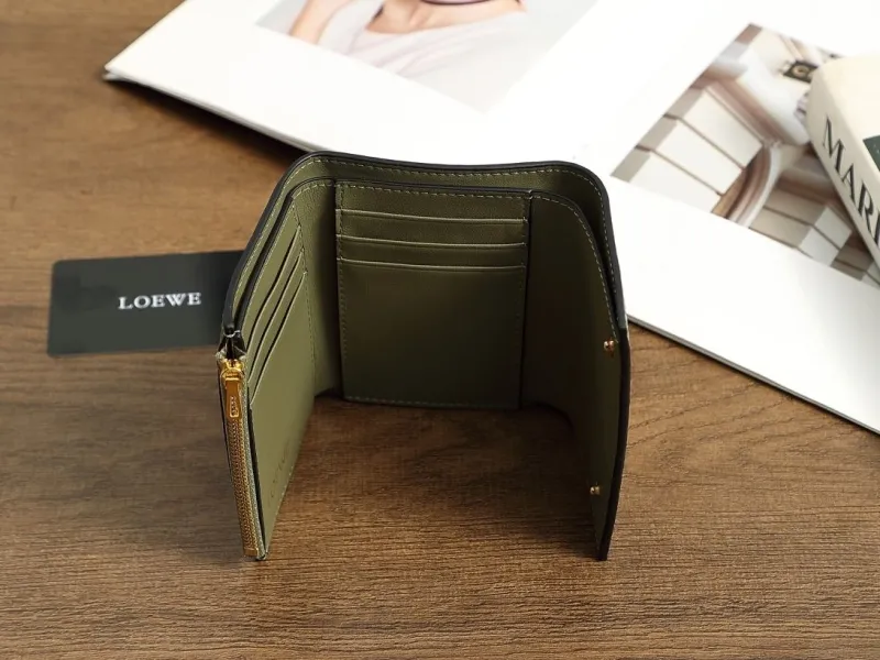 LOEWE Embossed Olive Green Leather Wallet 71 - Image 8