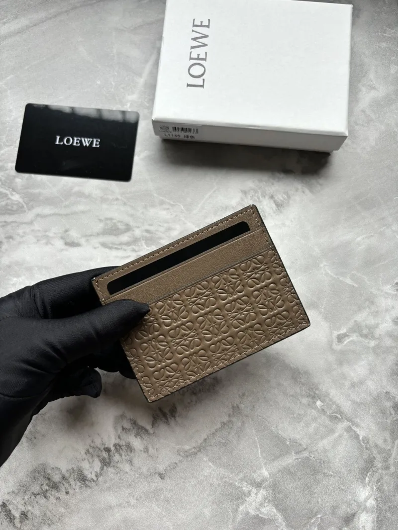 LOEWE Anagram Embossed Leather Card Holder Taupe - Image 4