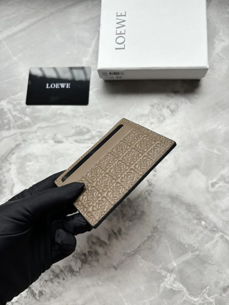 LOEWE Anagram Embossed Leather Card Holder Taupe - Image 5