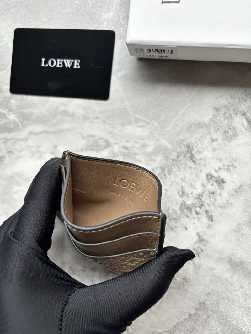 LOEWE Anagram Embossed Leather Card Holder Taupe - Image 6