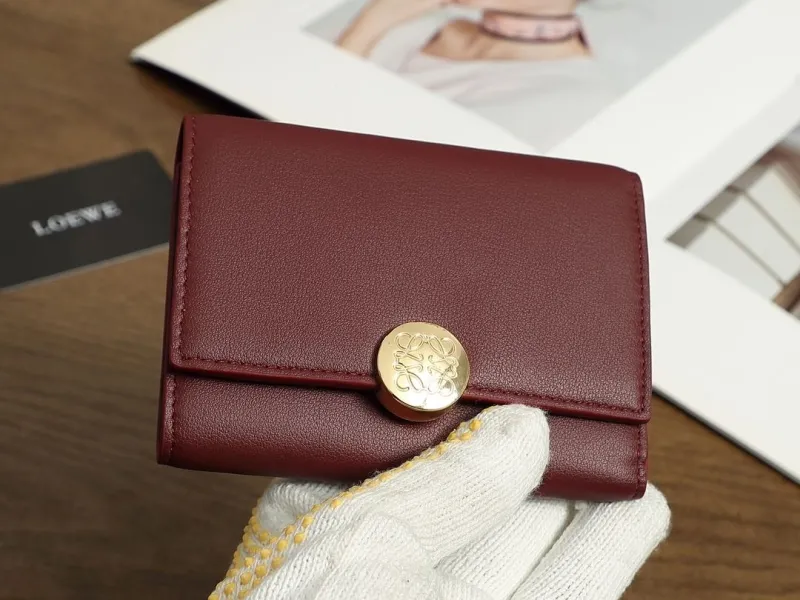 LOEWE Burgundy Leather Trifold Wallet - Image 3