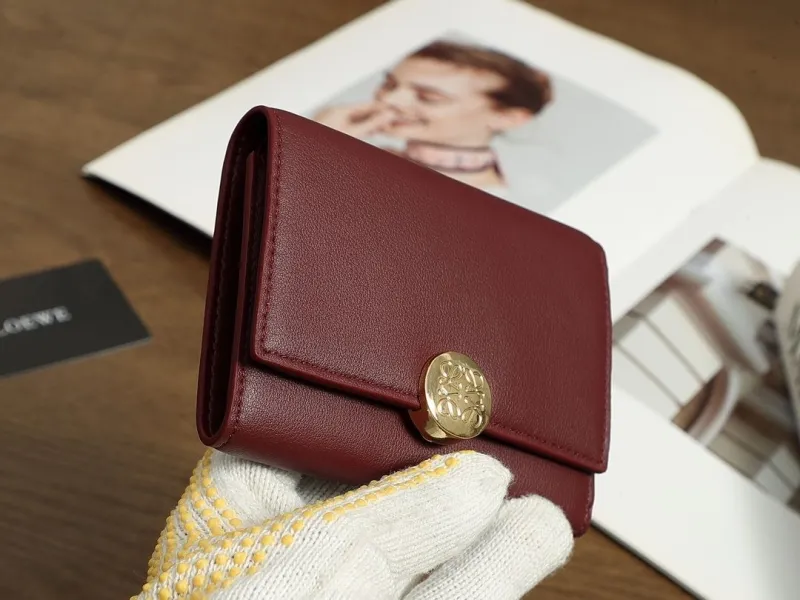 LOEWE Burgundy Leather Trifold Wallet - Image 4