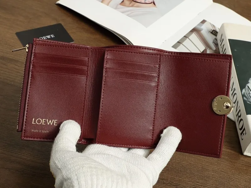 LOEWE Burgundy Leather Trifold Wallet - Image 7